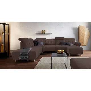 Home Affaire Wohnlandschaft HOME AFFAIRE "Manhattan U-Form", braun, B:345cm H:102cm T:247cm, Luxus Microfaser2 (90% Polyester, 10% Polyamid);Flachgewebe (100% Polyester);Luxus-Microfaser1 (100% Polyester), Sofas, Wohnlandschaft, 2 Sitze mit elektrischer Relaxfunktion, 