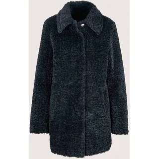 Langmantel MADELEINE "Mantel Kurzer Teddymantel mit Druckknöpfen", Damen, Gr. 42, dunkelblau, Modern, regular fit, V-Ausschnitt, Mäntel