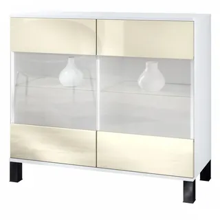 Vladon Bari 92,5 x 84,5 x 35 cm Weiß matt / Creme Hochglanz / Gelb