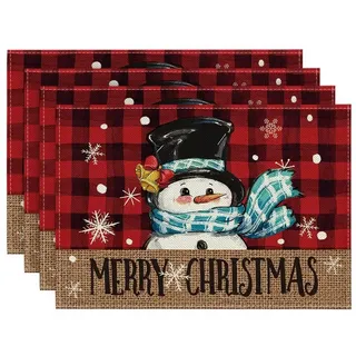Coonoor Platzset Weihnachten Platzsets 4er Set, 30x45cm Urlaub Tischsets Schal Schneemann