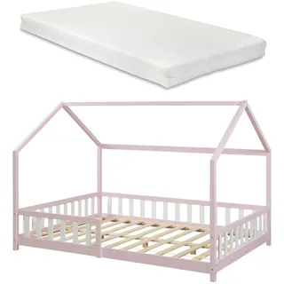 [en.casa] Hausbett Hesel 120 x 200 cm Kiefer rosa