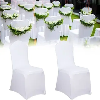 WISFOR 10 Stück Stuhlhusse Universal Stuhlhussen Stretch, Stuhl Husse Stuhlbezug Stuhlüberzug für Büro Hotel Bankett Hochzeit Party Dekoration,... - Weiß