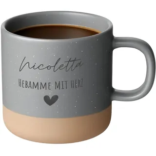 wunderwunsch Steingut Henkel Tasse Becher personalisiert als Abschiedgeschenk für Erzieherin, Lehrerein, Hebamme und Geschenk Beste Freundin mit Namen (grau, Hebamme)