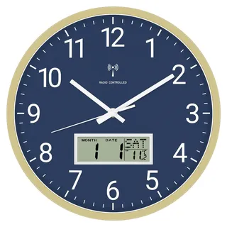 Foxtop Funk Wanduhr Digital & Analog 30cm mit LCD-Anzeige – Digitale Funkuhr Wanduhr mit Temperatur, Datum, Wochentag Lautlose Küchenuhr für Wohnzimmer, Küche, Badezimmer