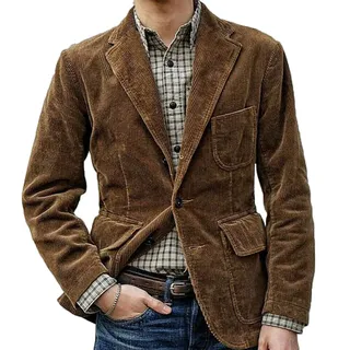 Herren Retro Cord Anzug Jacke Plus Size Loose Casual Anzug Jacke Braun, Schwarz - 3XL