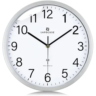 Lafocuse 30cm Wanduhr Funk Ohne Tickgeräusche Lautlos, Funkuhr Küchenuhr Silber für Wohnzimmer Schlafzimmer Büro Küche