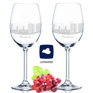 GRAVURZEILE Leonardo Weingläser mit Gravur - Skyline Hamburg im Set - Hochwertige 360° Lasergravur - schönes Geschenk als Andenken, Souvenir oder für Sammler & Weingenießer zum Geburtstag