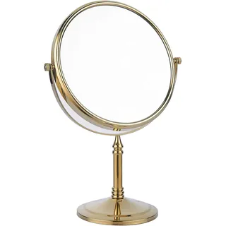 BGL Standspiegel rund, 1X & 3X Schmink Spiegel Gold, 360 Grad Spiegel Klein, doppelseitiger Badezimmerspiegel für Bad, Schlafzimmer, Schreibtisch, Waschbecken