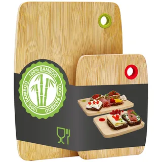 DuneDesign Massiv & Beständig: Farbcodiertes Schneidebrett Bambus 2er Set - 30x22cm Antibakterielles Holzbrett mit Farbcode - Küchenbretter Bambus Schneidebrett Holz Holzbrett Küche Zubehör Haushalt