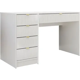 MIRJAN24 Schreibtisch / Schminktisch Tireno mit 5-Schubladen, Fronten gefräst, Aluminiumgriffe in der Farbe Gold, universell - Links / Rechts (Far... - Weiß