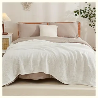 QSZTJJ Musselin Decke, Sommer Musselindecke, 100% Natürliche Musselin-Baumwolle, Muslin Blanket Erwachsene as Cuddly Blanket, Bed, Couch Throw (Weiß,160x210cm)