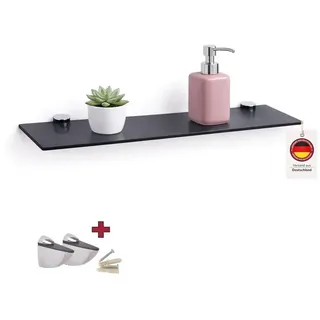 HOOZ Wandregal Glasregal, Wandablage ESG 18cm tief, rechteckig, inkl. Halter 30-100cm, Regal Glas, Platzsparende Wandboard für Dusche, Bad, Küche oder Wohnraum schwarz 40 cm