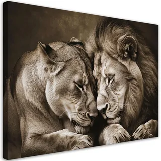 Feeby Löwe Und Löwin Paar Tiere Leinwand 30x20 cm
