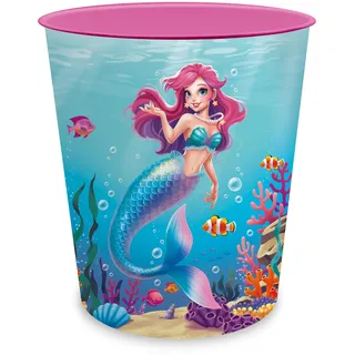 itenga Papierkorb für Kinder mit Motiv - rund ca. 11 Liter - Mülleimer fürs Kinderzimmer - stabiler Kunststoff (Meerjungfrau - AQUA DREAMS)