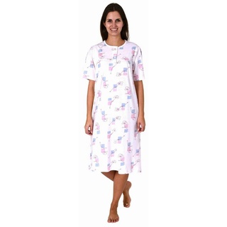 Normann Nachthemd Elegantes frauliches Damen kurzarm Nachthemd mit Knopfleiste am Hals rosa 44-46