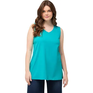Ulla Popken Damen große Größen Übergrößen Plus Size Top, A-Linie, V-Ausschnitt, ärmellos tiefes Aqua 50+ 807291740-50+ - 50-52