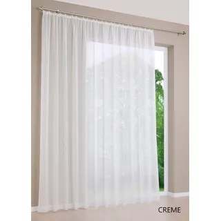 DecoHome24 Gardine Voile Creme, Kräuselband, transparent, Voile, Store beige 200 cm x 145 cm