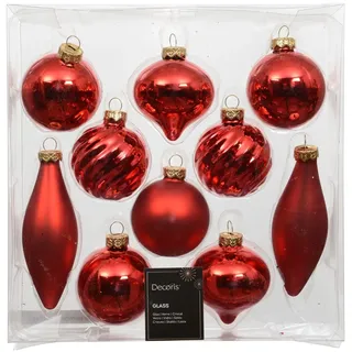Decoris Weihnachtskugeln Glas Hellrot Mix 10-teilig