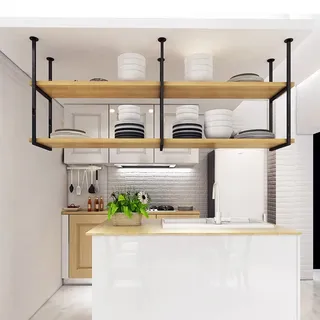 Deckenregal Hängeregal, Pot Pan Rack Lagerregal Schwebendes, Hängeregal Wandregal Bücherregal Regal Design für Schlafzimmer, Wohnzimmer, Bad, Küche, Büro Metallständer für Weinflaschen Pflanzen Bücher