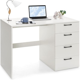 Computer-Schreibtisch mit 4 Schubladen, Schreibtisch aus Holz, Schreibtisch für Home Office mit Stauraum, Schreibtische und Arbeitsplaetze, Weiss,...