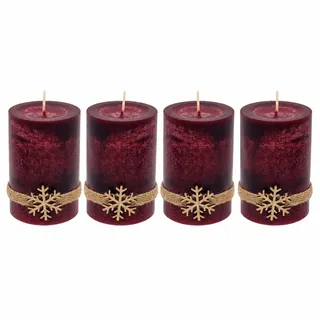 4 Adventskerzen Kerzen Stumpenkerzen Bordeaux Rot Schneeflocke Weihnachten Deko