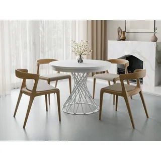 Compleo Esstisch Küchentisch, Runder Esszimmertisch 100-140, Metallbeine LUKO, Loft Stil weiß 100 cm x 100 cm