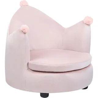 Beliani Kindersessel Samt rosa Kronenform mit Bommeln Polstersessel rund modern Vega