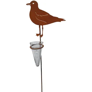Bornhöft Edelrost Gartenstecker Möwe mit Glas-Regenmesser, Metall, 110 cm, Wetterfest, Garten-Deko für Beet, Terrasse & Balkon