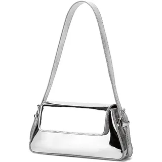 WELLATENT Silver Bag Abend-Clutch, glitzernde Umhängetasche, Lackleder, Y2K, Handtasche, Crossbody, metallische Geldbörsen für Party