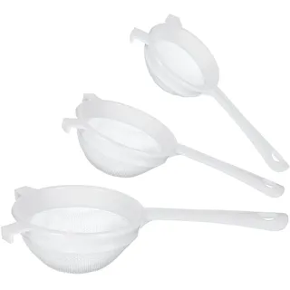 JJUNW 3 Stück Plastiksieb Nylon Sieb 40 Mesh, Küchensieb Kunststoff mit Griff, Haushaltssieb Küche Netzsieb zum Sieben Quinoa Gemüse Obst Tee Kaffee (8cm, 10cm, 12cm)