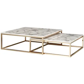 FineBuy Couchtisch Marmor Optik Weiß Gold MDF 75 x 75 x 27 cm