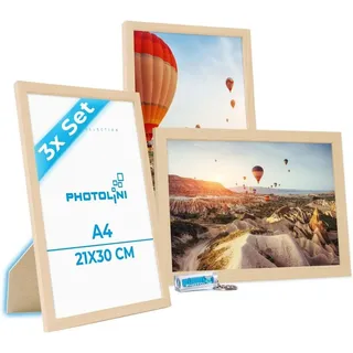 PHOTOLINI Bilderrahmen 3er Set modern mit bruchsicherem Acrylglas, Holz MDF, Fotos & Poster, für 3 Bilder (3er Set), Posterrahmen A4 21x30 cm zum Aufhängen & Aufstellen beige 21 cm x 30 cm