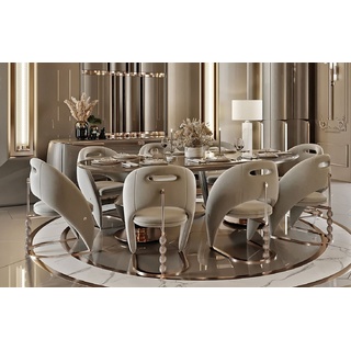 Casa Padrino Luxus Esszimmer Set Grau / Dunkelgrau / Kupfer - 1 Luxus Esstisch & 8 Luxus Esszimmerstühle - Esszimmer Möbel - Luxus Möbel - Luxus Einrichtung