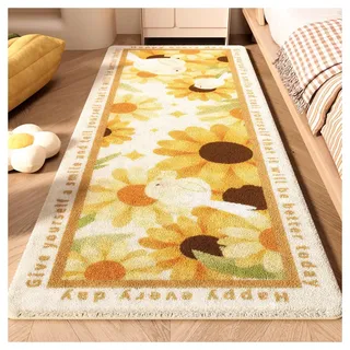 Ergocar Schlafzimmer Teppich,Künstlicher Kaschmir Flauschiger Nachttisch Plüsch rutschfeste Florale Wohndekoration Passend Für Bad, Küche, Schlafzimmer, Wohndekoration