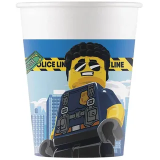 Procos 93511 - Party-Becher Lego City, max. Füllmenge 200 ml, 8 Stück, Einwegbecher aus Papier, Kindergeburtstag, Party-Geschirr, FSC® Mix