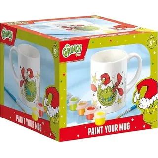 GRINCH Tasse zum Bemalen – DIY Porzellan-Malset mit 5 Farben & Pinsel ab 5+ | Kreatives Malset für Kids, zum Bemalen & Selbergestalten, fördert Kreativität, Feinmotorik, Fantasie & Weihnachtsfreude