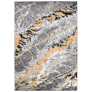 Mazovia Designteppich Modern Teppich Kurzflor Wohnzimmerteppich Robust und pflegeleicht GRAU, 200 x 250 cm, Fußbodenheizung, Allergiker geeignet, Farbecht, Pflegeleicht gelb|grau 200 x 250 cm