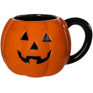 Horror-Shop Grinsende Halloween Kürbis Tasse mit schwarzem Henkel 500 ml
