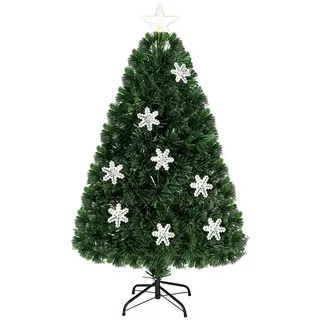 Costway Weihnachtsbaum mit Glasfaser-Farbwechsler und Sternspitze Grün 120 cm