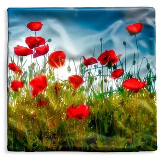 MuchoWow Dekokissen Mohnblumen - Toskana - Sonne - Rot - Blau, Kissenbezug, Sofakissen, Dekokissenbezug ohne Füllung, 45x45 cm bunt Quadratisch | 45 cm x 15 cm x 45 cm