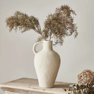 Rustikale Keramikvase, Bauernhaus-Dekor: Beigefarbener Krug mit Griff, Vintage-Blume, Terrakotta, Steingut, Matte Keramik, Heimdekoration für Regal, Kaminsims, Tafelaufsatz, Tischdekorationen