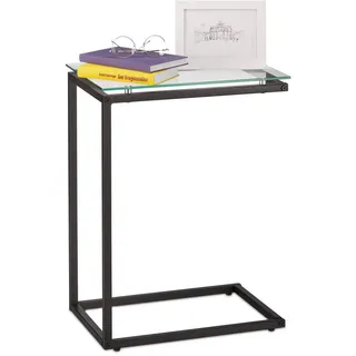 Relaxdays Beistelltisch, Glas Metall, 30x61x45 cm,