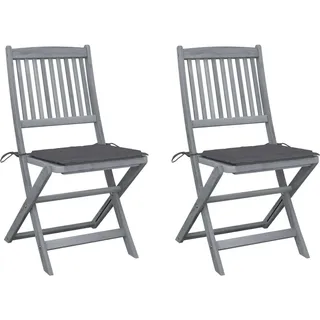 Klappbare Vintage- Gartenstühle Terrassenstuhl Gartensessel,2 Stk. mit Kissen Massivholz Akazie Größe:48,5 x 57 x 91 cm🪶7378 - Grau