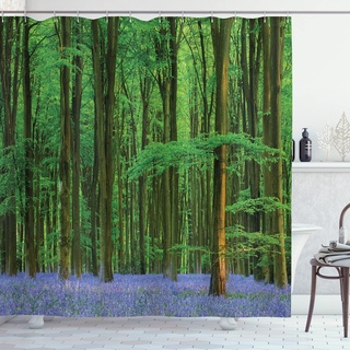 ABAKUHAUS Frühling Duschvorhang, Beaming Sun und Endymion, Stoffliches Gewebe Badezimmerdekorationsset mit Haken, 175 x 180 cm, Lavendel Grün