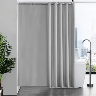 Furlinic Duschvorhang Überlänge für Badezimmer, Badvorhang Anti-schimmel Textil für Badewanne und Dusche, Vorhang aus Stoff Antibakteriell Waschbar, mit 12 Duschringen Extra Groß Grau 200x200cm.