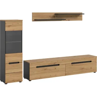 Home Affaire Wohnwand HOME AFFAIRE "REHAT, TOPSELLER, 3-teilig, wahlweise stehend und hängend montierbar", basalt grau, artisan eiche nachbildung, B:221cm H:141cm T:33cm, Holzwerkstoff, Kastenmöbel-Sets, Wohnwand, Kombination, Anbauwand, Set, Wohn-Set, Wohnzimmer-Set, 