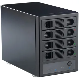 Xystec Festplattengehäuse: 4-Fach-Festplatten-Gehäuse für 3.5" & 2.5" (SATA), RAID, USB & eSATA (4 Fach Festplattengehäuse, HDD Gehäuse, Turm)