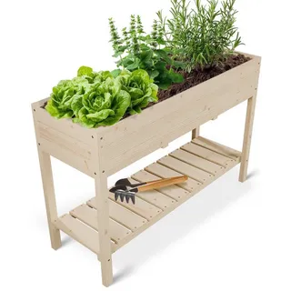 Juskys Hochbeet Freya - aus Holz, Vliesstoff und Ablage - für Balkon, Garten Terrasse
