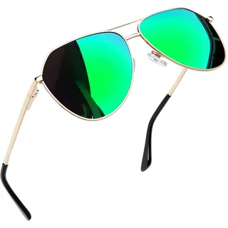 Joopin Polarisierte Sonnenbrille Herren Grün Verspiegelt und Große Sonnenbrille Damen UV400 Metallrahmen für Fahren und Tourismus Sunglasses Green (Grün Verspiegelte) - Middelgroot