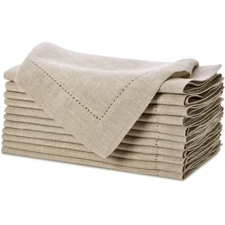 Echte Leinenservietten – Set mit 12 Stoffservietten mit Hohlsaum-Detail, handgefertigt, reines Luxus-Leinen, Wiederverwendbare Lunch-Abendessenserviette, Herbst, Sommer, Urlaub, Tisch, groß, 45,7 x